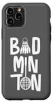 Coque pour iPhone 11 Pro Typographie de badminton cool avec volant et raquette de badminton