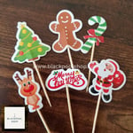 6 x Christmas Characters Cupcake Toppers - SMALL 6PK xmas 