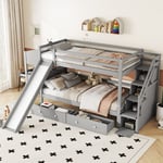 Wishdor - Lit superposé enfant 90 x 200 cm avec toboggan, table, échelle de rangement, 2 compartiments de rangement sous le lit, gris