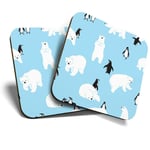 2 x Coasters - Blue Polar Bear Penguin Winter Ice  #44385