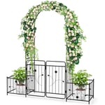 Goplus - Arche de Jardin en Métal avec 2 Jardinières Latérales, Portail Verrouillable, pour Vignes, Mariage, Cérémonie, 202x50x220 cm