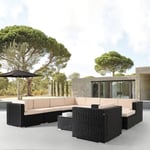 AREBOS Salon de jardin Granada en polyrotin avec coussins d'assise et fauteuils pour 8 personnes Résistant aux UV Table | Noir