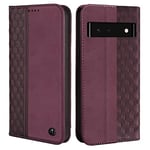 CXTcase Coque pour Google Pixel 6a, Housse en Cuir PU Pochette Portefeuille Magnétique Etui de Protection, Flip Case pour Google Pixel 6a, Vin Rouge