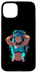 Coque pour iPhone 15 Plus Blue Hair Dark Skin Fitness Modèle Posant Illustration