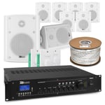 4-Zone Multi Room PA System - 8x BC40V White Wall Speakers & Bluetooth Amplifier