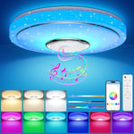 OGVDOE 48W Plafonnier Rond LED Dimmable Changement de Couleur RGB Lampe de Plafond Ø30CM Éclairage de Plafond LED avec Haut-parleur Bluetooth Télécommande et App Contrôle pour Chambre Salon