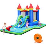 Château Gonflable pour Enfants 6-en-1 avec Souffleur 450W Toboggan Pataugeoire Balles à Piscine Sac et Kit de Réparation - Costway