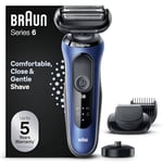 Braun Series 6 61-B4500cs Rasoir Électrique Pour Homme Avec Accessoire Tondeuse À Barbe EasyClick, Base De Recharge, SensoFlex, Technologie Wet & Dry, Rechargeable, Rasoir À Grille Sans Fil, Bleu