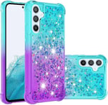 QIWEIQING Glitter Coque pour Samsung A35 5G Étui, Brillant Amour Paillette Quicksands Filles Femmes Housse Clear Béquille Souple TPU Compatible avec Samsung Galaxy A35 5G.Blue Purple YBJ