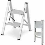 Marchepied Pliable 2 Marches en Aluminium, Escabeau Portable avec Plateforme Large Marche Antidérapante Pieds en Caoutchouc Charge 150KG, pour Maison