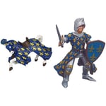 Papo-Lot de 2 Figurines - Collection Médieval - Fantastique - Prince Philippe Bleu + Cheval du Prince Philippe Bleu