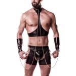 Grey Velvet Men Halterneck Wetlook Bondage Set - Black - S/M