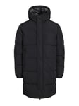 JACK & JONES Men's Long Puffer Coat with Hood Heavyweight Winter Jacket Windproof Outerwear Coat for Men, Black Colour, Size- M