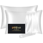 Silk Pillow Cases 2 Pack, Mulberry Silk Pillowcases Standard Set of 2, Health, Smooth, Anti Acne, Beauty Sleep, Both Sides Natural Silk Satin Pillow Cases for Women 2 Pack with Zipper for Gift,White