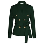 GRACE KARIN Cardigan élégant à Manches Longues pour Femme avec col châle et Ceinture boutonnée Vert foncé M