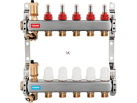 Manifold I Rustfritt Stål 1 7-Veis Med Termostatventiler, Strømningsmålere, Automatiske Lufteventiler, Avløpsventiler, 3/4 Nipler