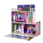 Olivia's Little World Large Dreamland Sunset Contemporary Kids Interactive Wooden Dolls House 3 Floors with 16 Doll Furniture Accessories Multi TD-13616A