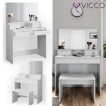 Coiffeuse Vicco Ruben blanche, miroir, table de maquillage, avec tiroirs