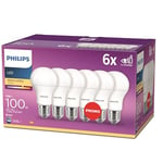 Philips ampoule LED Equivalent 100W E27 Blanc chaud, Non dimmable, Plastique, Lot de 6