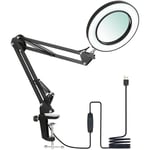 Tomshine, lampe de table à pince, lampe de travail de lecture, avec bras pivotant à loupe 8x, 3 modes de couleur, 10 niveaux de luminosité, noir