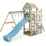 Wickey - Aire de jeux Portique Disney Adventure avec balançoire et toboggan, maison pour enfants avec toit en bois, bac à sable, échelle d'escalade &