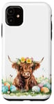 iPhone 11 Highland Cow Spring Cute Easter Pattern Eggs Floral Flowers Case