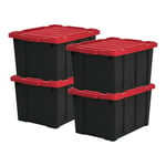 Iris Ohyama, Caisse Rangement avec Couvercle Robuste, 68L, Lot de 4, Rouge, Compact, Durable, Empilable, pour Garage, Etagères, Déménagement, Plastique, Boite a Outils, Bac de Rangement, DDSKT-700