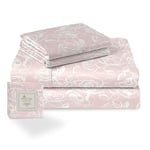 Pizuna Cotton Simply Floral Pink Printed Bedding Sets Super King, 400 thread Count 100% Long Staple Cotton Sateen Bed Sheets Includes 1 Fitted Sheet, 1 Flat Sheet, 2 Pillowcases (Printed Bed Sheets)