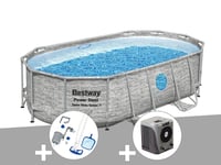 Kit piscine tubulaire ovale Bestway Power Steel SwimVista avec hublots 4,27 x 2,50 x 1,00 m + Kit d'entretien Deluxe + Pompe à chaleur