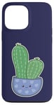 Coque pour iPhone 13 Pro Max Cactus Kawaii en pot pour les amateurs de plantes succulentes bleu nuit