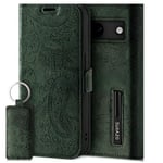 SURAZO Slim Magnetic Mobile Phone Case for Google Pixel 8a Leather - Foldable Genuine Leather Protective Case [Card Slot, RFID Protection, Floral Pattern] Flip Wallet Case Cover Leather Case (Green)