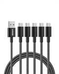 Anker USB C Cable, [5-Pack, 6ft] Premium Nylon USB A to USB C Charger Cable for Samsung Galaxy S10 S10+, LG V30, Beats Fit Pro and Charging Cord for USB C Port Camera (USB 2.0, Black)