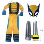 Barn Wolverine kostym Pojke Superhjälte Jumpsuit Barn Halloween Cosplay Mask/varg Claw Props Fantasy-G 3Pcs Set M(120-130CM)