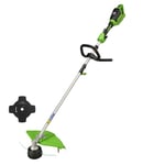 Greenworks 2x24V Coupe-bordures & Débroussailleuse à Batterie 40cm sans Batterie et Chargeur, Fil en Nylon 2 mm ou Lame 25 cm,Poignée Supplémentaire Réglable Manche en 2 parties GD24X2TX