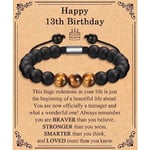 TEVOP 13th Birthday Gifts for Boys, Tiger Eye Stone Bracelet 13 Year Old Gifts for Boys Son Brother Grandson Friend, Perfect 13th Birthday Gift Ideas