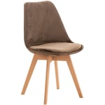 Chaise de salle à manger x1 design scandinave en velours marron et pieds en bois clair