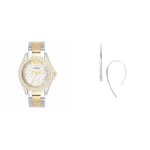 Fossil Montre pour Femmes Riley, Mouvement Quartz Multifonctions, avec Bracelet en Acier Inoxydable, Es3204 +Boucles d'oreilles en Acier Inoxydable De 5 Cm, JF01702040