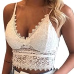 Blommig spets Push Up BH för kvinnor, Sexig Korsett, Trådlösa underkläder, Sheer Crop Top- SanjiaoWHITE