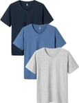 LAPASA Lot de 3 Maillots de Corps Homme Uni en Coton de Qualité Manches Courtes T-Shirt Doux et Confortable M06 Col en V, Gris Clair, Bleu-Gris, Bleu Marine S