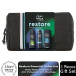 Dove Men+Care Restore Essential Collection 3Pcs Gift Set for Him with Washbag