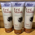 3 x 180ml Nair Leg Mask Depilatory Cream 3 in 1 Hair Remover with Charcoal FreeP