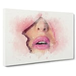 Pink Lips Breaking Through In Abstract Modern Art Canvas Wall Art Print Ready to Hang, Framed Picture for Living Room Bedroom Home Office Décor, 20x14 Inch (50x35 cm)