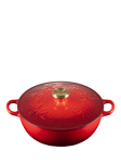 Le Creuset Cast Iron Holly Round Soup Pot, 4.1L, Cerise