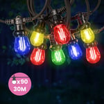 Guirlande Guinguette 30M 90 Bulbes ulbes Filament Rouge Bleu Jaune Vert - Guirlande Lumineuse Ampoule E27 Multicolore