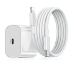 iPhone Snabbladdare USB-C Strömadapter 20W + 2m Kabel Whi_qud White (1st Laddare & 1st 2m laddkabel)