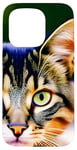 Coque pour iPhone 15 Pro Visage De Chat Tabby Moustaches Oeil Vert Photo Gros Plan