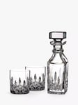 Waterford Crystal Lismore Cut Glass Small Square Decanter & Tumblers Set, 3 Piece, Clear