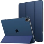 MoKo Coque pour iPad Air 13 Pouces 2024 / iPad Pro 12,9 (6e/5e Gén 2022/2021), Étui Intelligent Dos Translucide Givré en PC Dur, Support Touch ID et Apple Pencil Pro/2e/USB-C, Marine Bleu