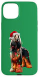 Coque pour iPhone 15 Plus Chapeau de Père Noël afghan avec lumières de Noël, propriétaire de chien, maman, papa