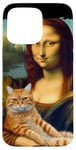 Coque pour iPhone 15 Pro Max Mona Lisa tenant un chat Portrait d'art Peinture Kitty Cat